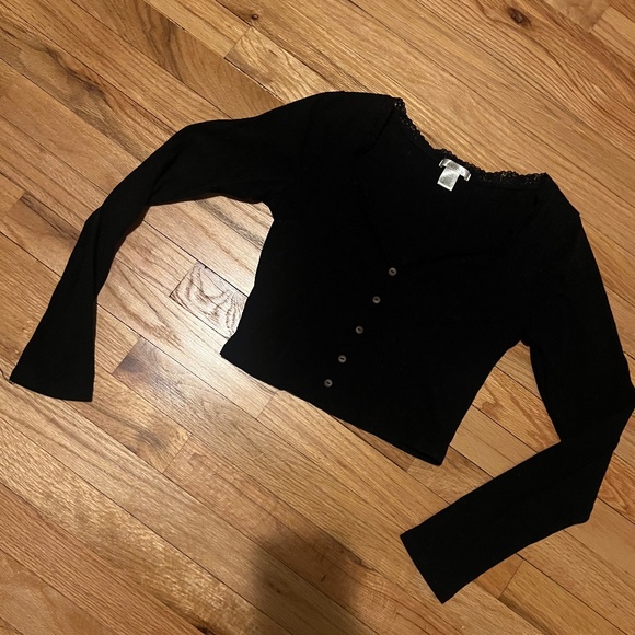 Bolozzo simple black cropped thermal top - Picture 1 of 4